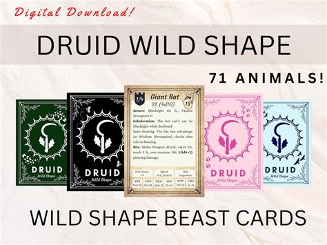 Druid Wild Shapes Cards Dnd 5e Wild Shape 71 Beast - Etsy Canada