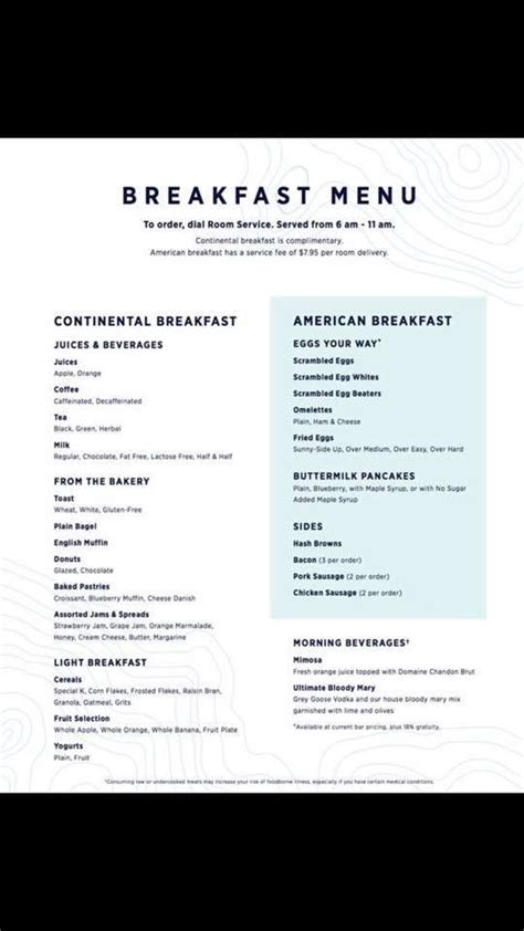 Room service breakfast Oasis | Breakfast menu list, Breakfast menu ...