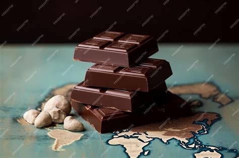 Premium AI Image | World Chocolate Day A stack of chocolate bars on a world map