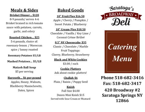 Menu at Saratoga's Broadway Deli restaurant, Saratoga Springs, 420 ...