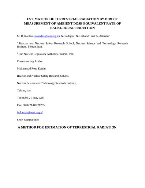 (PDF) ASSESSMENT OF TERRESTRIAL RADIATION BY DIRECT MEASUREMENT OF ...