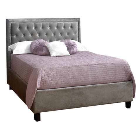 Rhea Buttoned Bed Frame Velvet Silver | Modern Beds | FADS