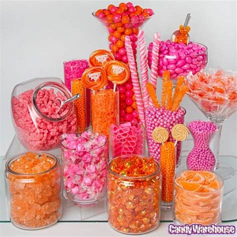 Pink & Orange themed candy | Pink candy buffet, Candy buffet centerpieces, Orange candy