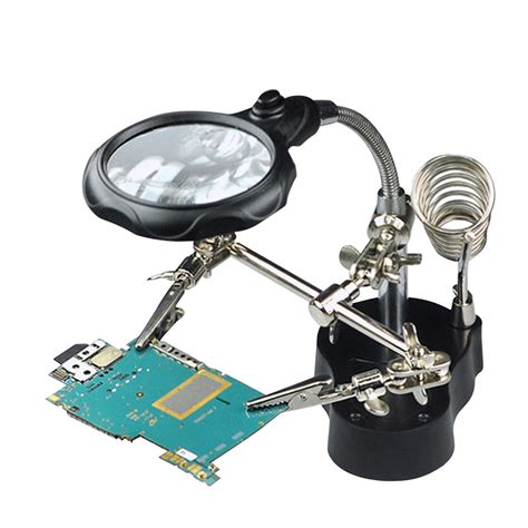 Probots PCB Helping Hand with Magnifier & Soldering Iron Stand LED Light Third Hand Buy Online India
