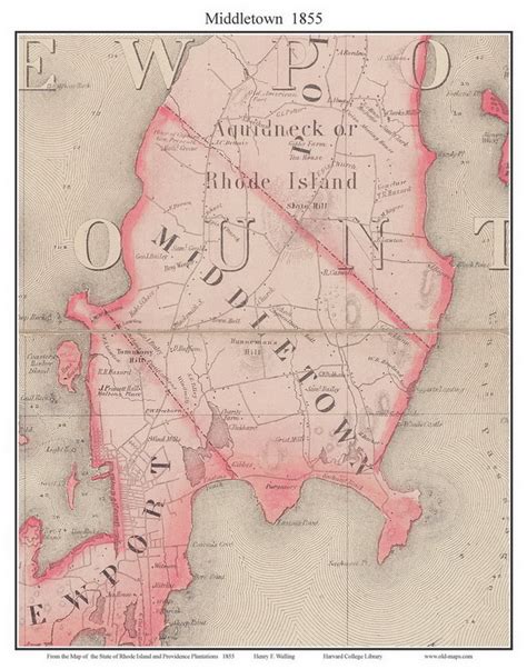 Middletown, Rhode Island 1855 - Old Town Map Custom Print - 1855 State ...