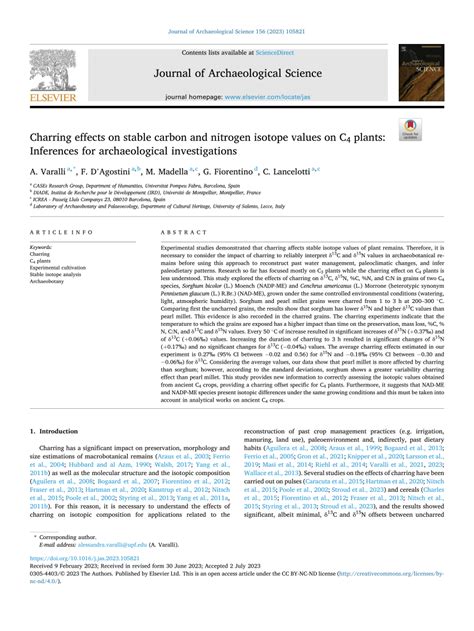 (PDF) Charring effects on stable carbon and nitrogen isotope values on C4 plants: Inferences for ...