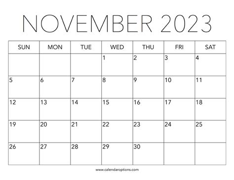 Printable November 2023 Calendar – Calendar Options