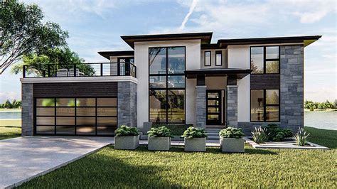 Modern Prairie Style House Plan With Balcony