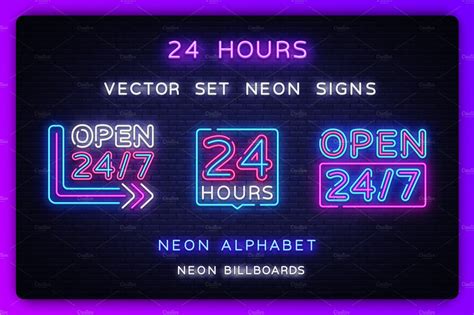 Open Neon Signs | Work Illustrations ~ Creative Market