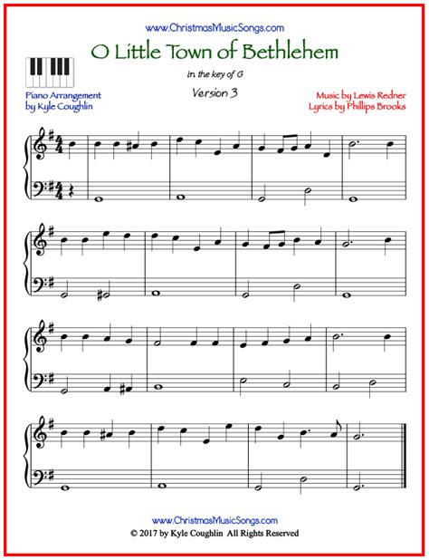 O Little Town of Bethlehem piano sheet music - free printable PDF ...