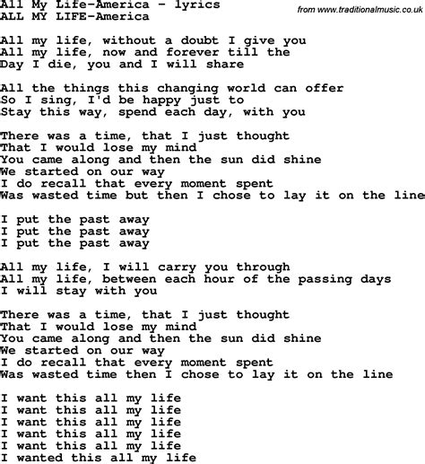 Love Song Lyrics for:All My Life-America