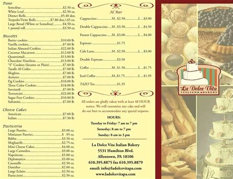 La Dolce Vita Menu, Menu for La Dolce Vita, Allentown, Allentown ...