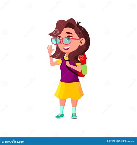 Cute Girl Say Goodbye Parents and Go To School Cartoon Vector Stock ...