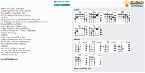 Chord: Que Sera Sera - tab, song lyric, sheet, guitar, ukulele | chords.vip