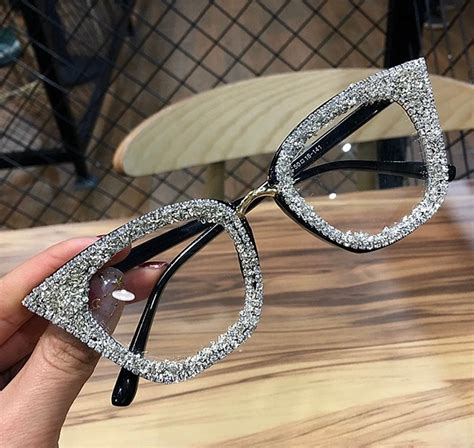 Oversized Cat Eye Rhinestone Glasses With Blue Light Blocking - Etsy