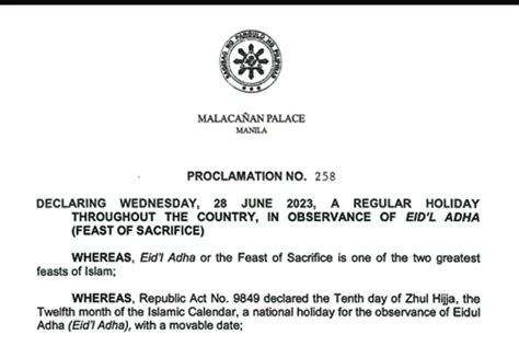 Proclamation-No.-258-Declaring-June-28-2023-A-Regular-Holiday-In ...