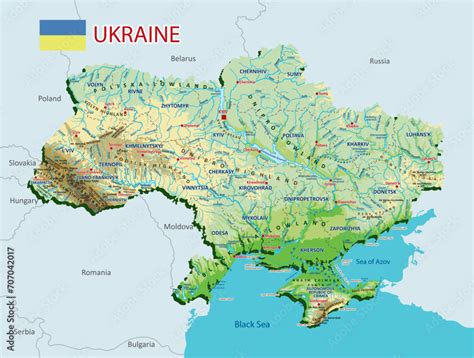 Topographic map of Ukraine. Geographic map of Ukraine with borders of ...