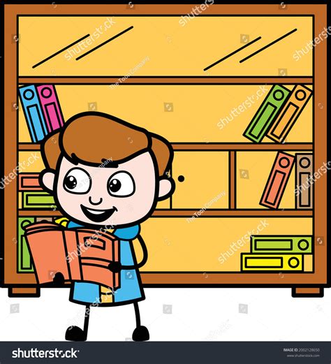 Lovely Little Cartoon Boy Reading Library Stock Vector (Royalty Free) 2002128650 | Shutterstock