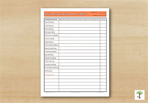 Printable Squirrel Behavior Tally Sheet