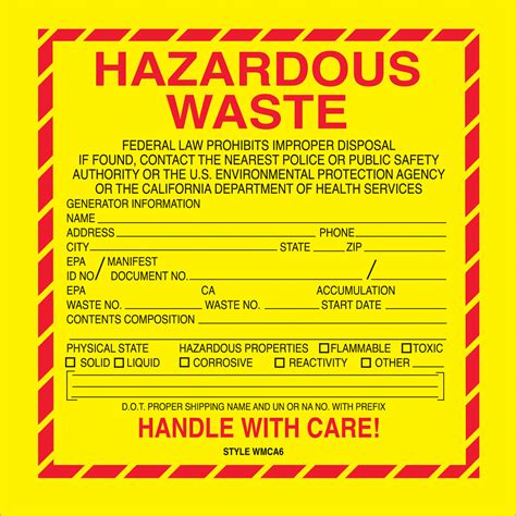 6 x 6" - "Hazardous Waste - California" Labels 500/Roll ...