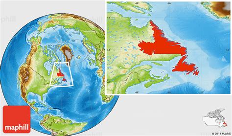 Physical Location Map of Newfoundland and Labrador