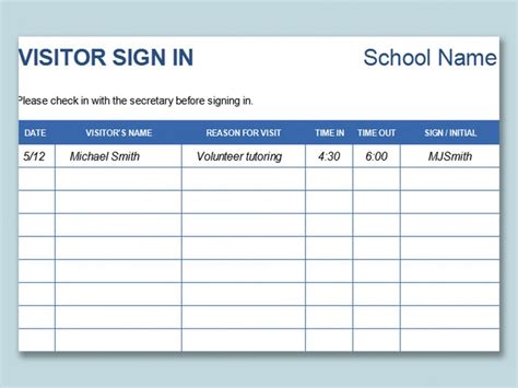 Customizable Printable Editable Signing In Sheet Template