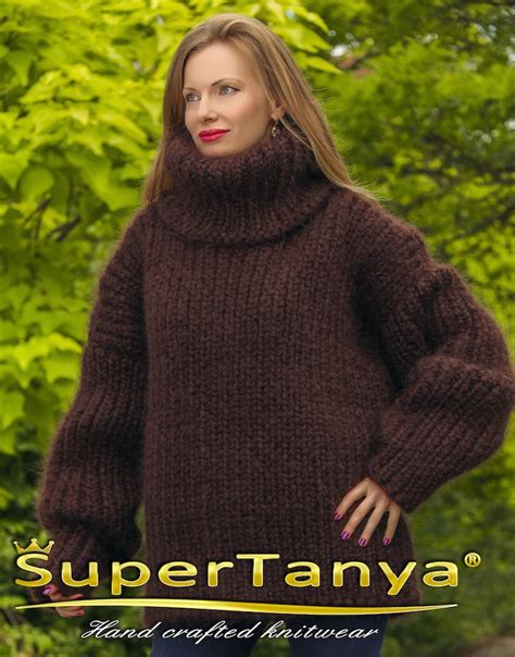 Dark Brown Turtleneck Sweater Hand Knitted With 10 Strands - Etsy