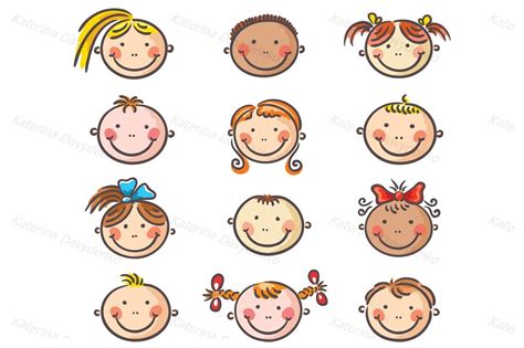 Set of happy cartoon kids faces By Optimistic Kids Art | TheHungryJPEG