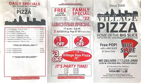 Village Pizza Chicago Menu (Scanned Menu With Prices)