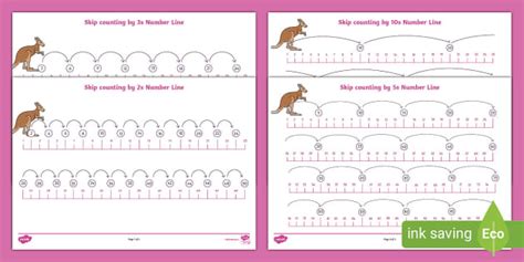 Skip Counting Number lines 2s, 3s, 5s and 10s (teacher made)