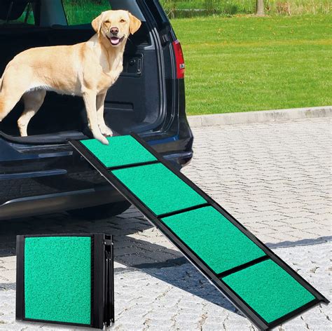 Folding Dog Car Ramps, Upgraded Portable Pet Ramp with Non-Slip Carpet Surface, 17" Wide Dog ...