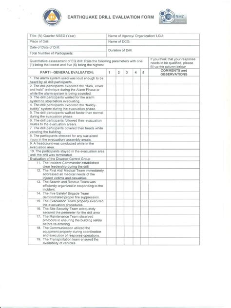 Earthquake Drill Evaluation Form OCD | PDF