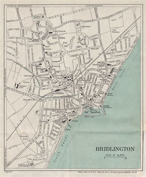 BRIDLINGTON vintage tourist town city plan. Yorkshire. WARD LOCK 1935 ...