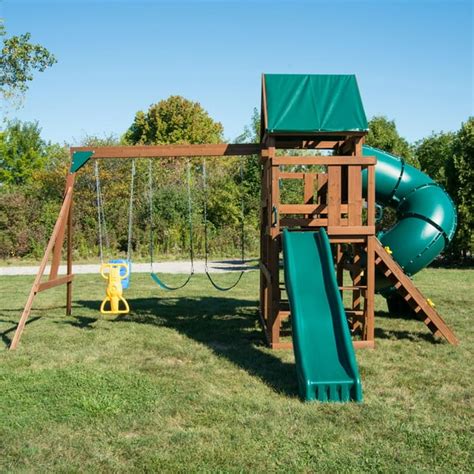 Swing-N-Slide Denali Tower Wooden Swing Set with 5' Turbo Tube Slide ...