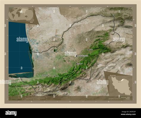 Golestan, province of Iran. High resolution satellite map. Locations and names of major cities ...