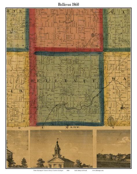 Bellevue, Michigan 1860 Old Town Map Custom Print - Eaton Co. - OLD MAPS