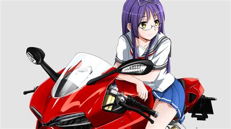 Purple Hair Yellow Eyes Anime Girl On Red Bike HD Anime Girl Wallpapers ...