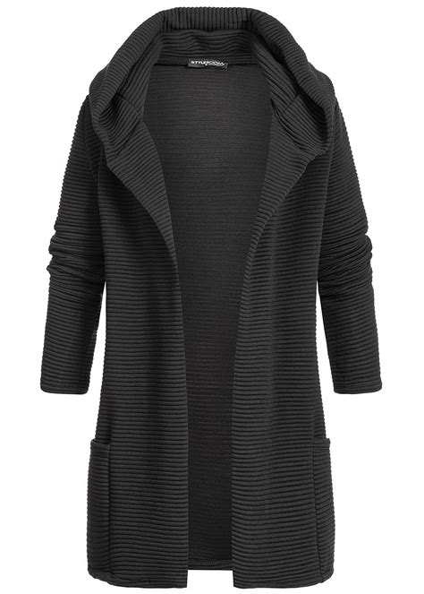 Styleboom Fashion Damen Ripp Cardigan Kapuze 2-Pockets schwarz - 77onlineshop