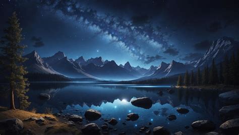 Premium AI Image | Dark landscape trees starry night stars galaxy in ...