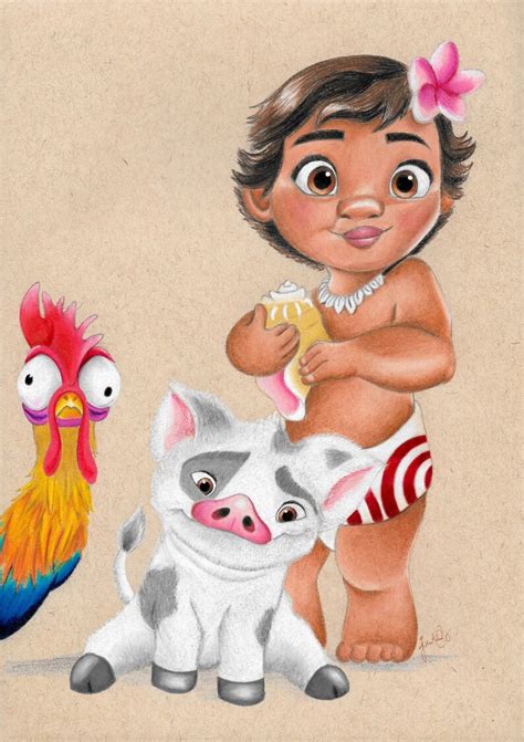 Disney's Baby Moana Pua and Hei Hei Print Disney Art | Etsy