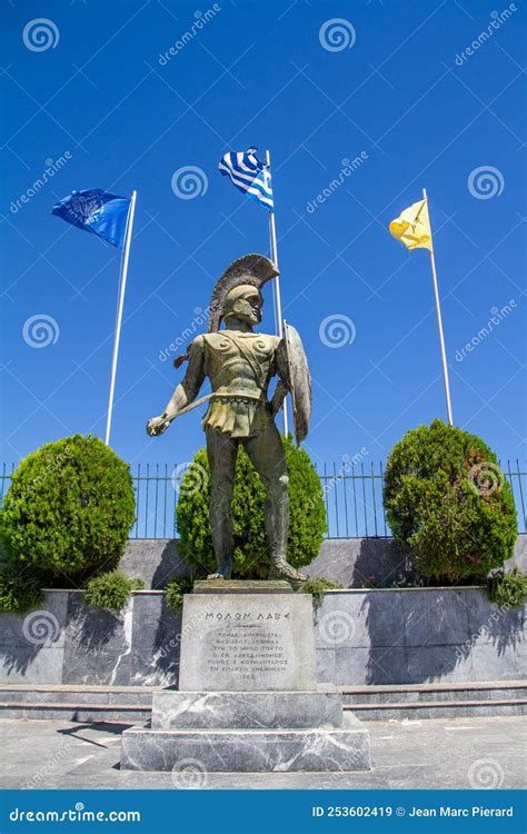 Greece, Statue of Leonidas in the Streets of Sparta Editorial Stock Image - Image of monument ...