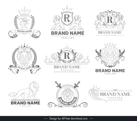 Lion logo collection elegant handdrawn outline Vectors images graphic art designs in editable ...