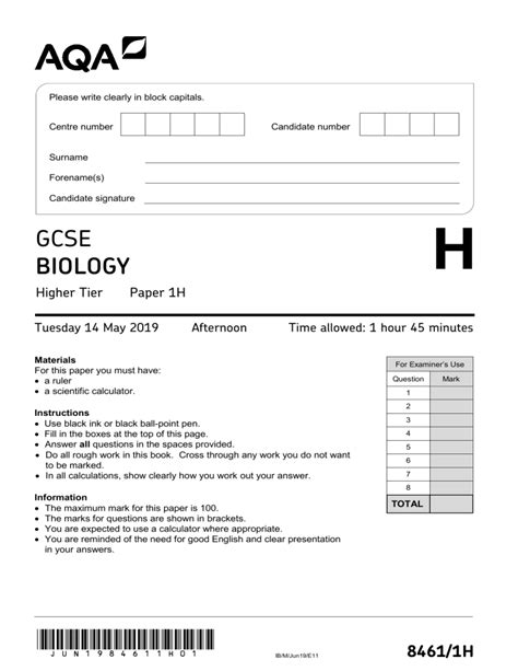 Gcse Aqa Biology Paper 1 2023 Pdf - Printable Templates Protal