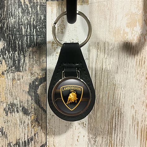 Lamborghini Key Fob Leather Black Yellow Futuristic Design | Keychains | Accessories | X-Sticker