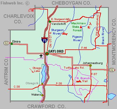 Otsego County Map Tour lakes snowmobile ATV river hike hotels motels ...