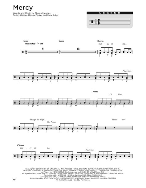 Mercy by Shawn Mendes Sheet Music for Drum Chart at Sheet Music Direct