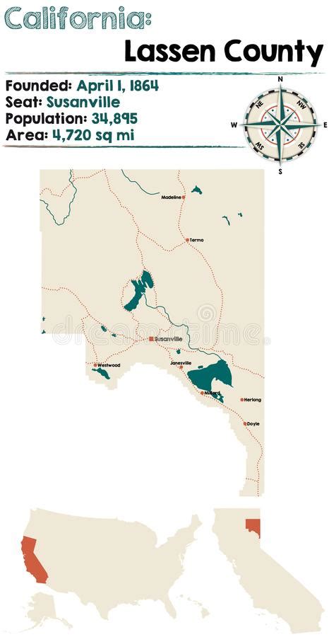 California: Lassen County Map Stock Vector - Illustration of counties ...