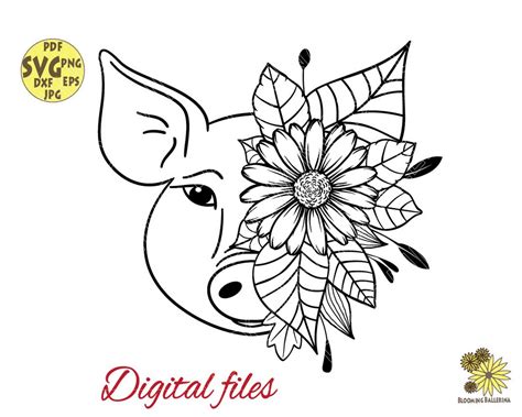 Pig With Flowers Svg, Floral Pig Svg, Farm Svg, Farm Animal Svg, Cute Animal Svg, Daisy Svg, Pig ...