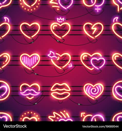 Glowing neon hearts seamless background Royalty Free Vector