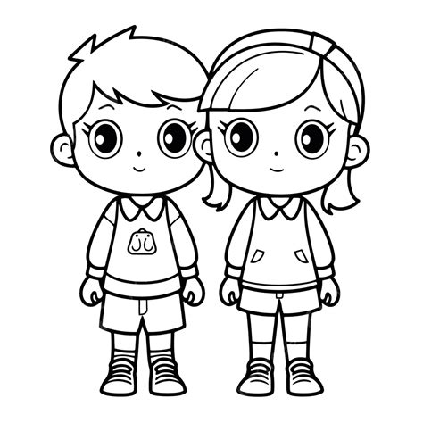 Pair Of Young Kids Coloring Pages Outline Sketch Drawing Vector, Owners ...